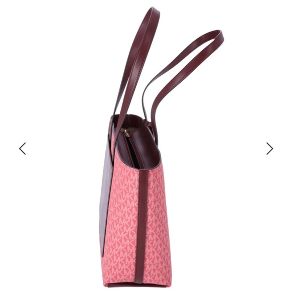 Michael Kors Jet Set Travel Medium Zip Top Tote Oxblood Multi MK Signature - Picture 3 of 9